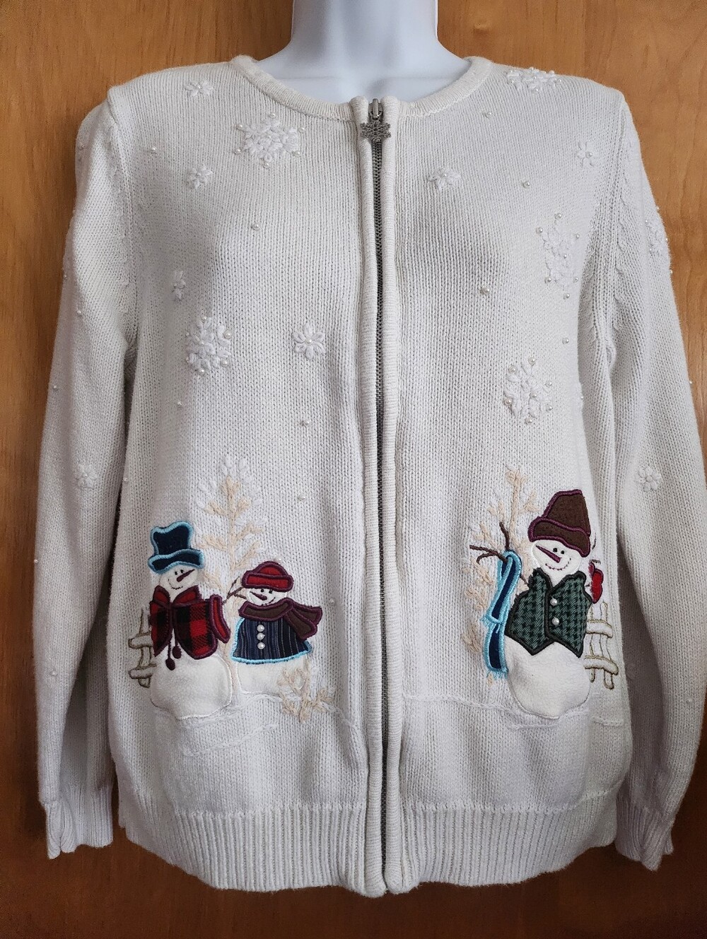 Tailor B. Moss Light Cream Knit Zip Sweater Cardigan Size M